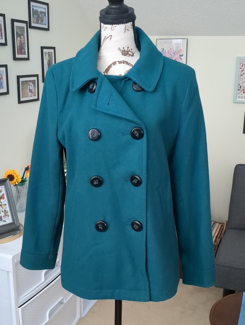 Old Navy Teal Double-Breasted Pea Coat